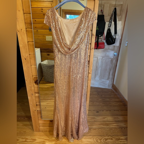 MisShow Women Sparkly Rose Gold Long Sequins Bridesmaid Dress size XL - Picture 7 of 8